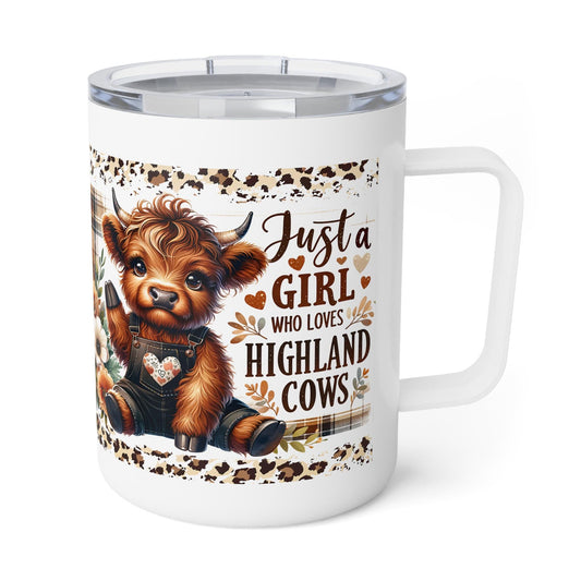 Girl Loves Highland Cows Insulated Coffee Mug, 10oz