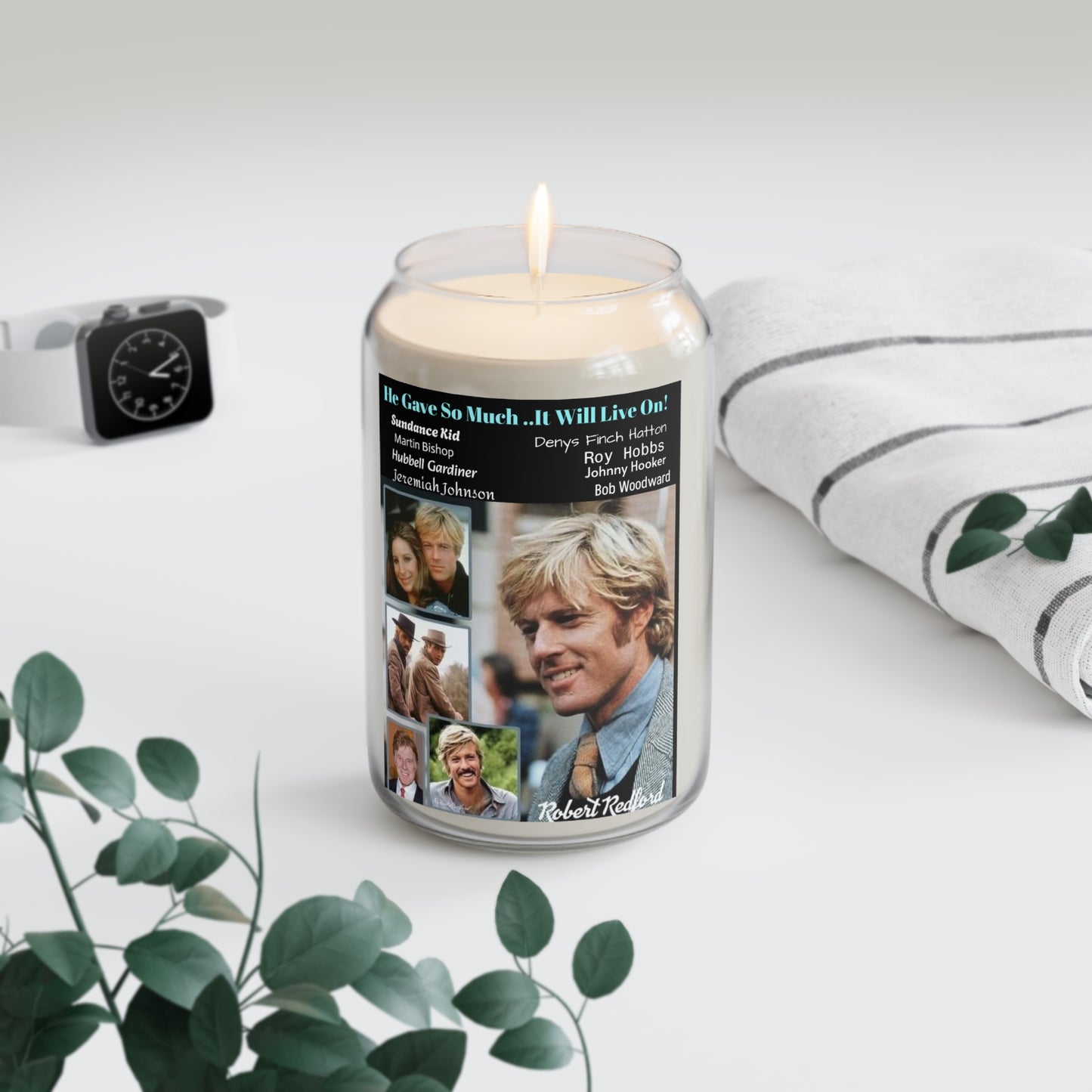 Robert Redford Tribute Candle Scented Soy Legend Hubbell Sundance Kid Death Rip