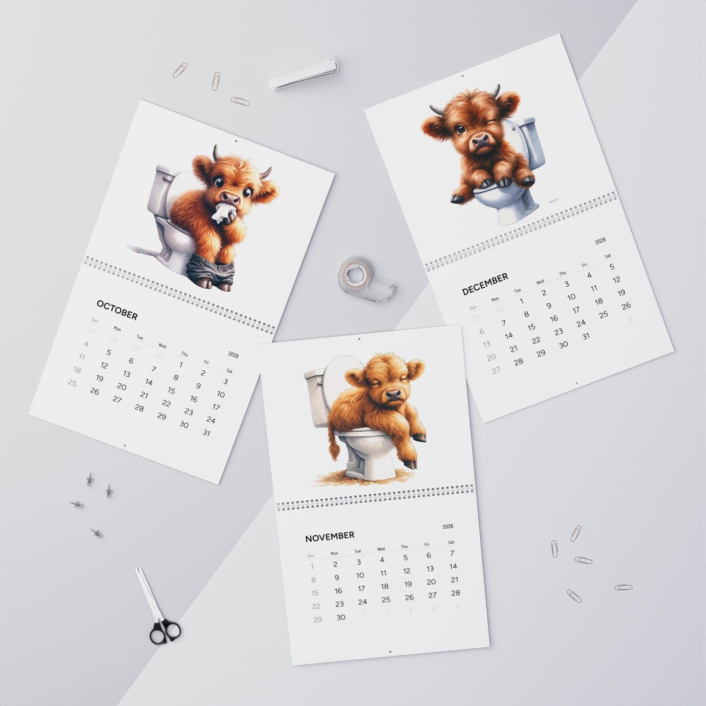 Bathroom Baby Highland Cows Funny Cute Calendar (2026)