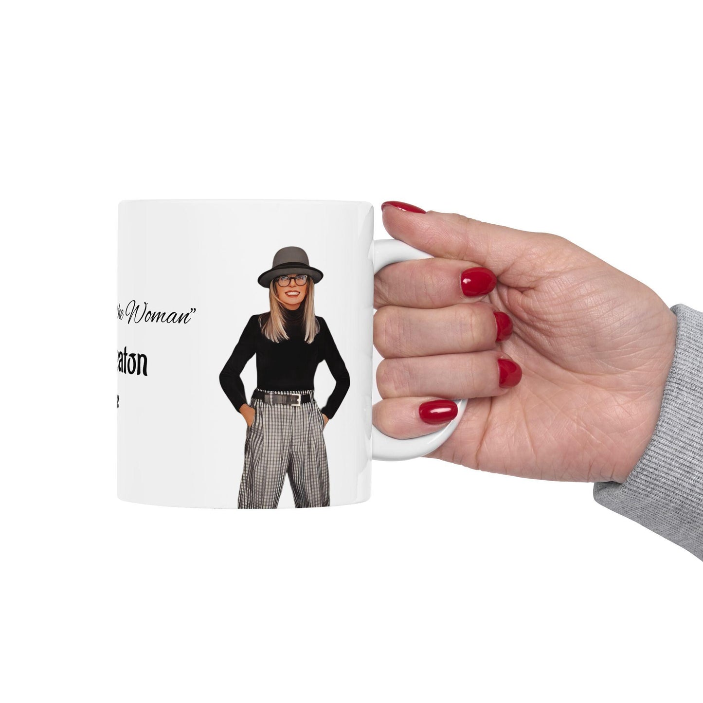 Diane Keaton Style Queen Tribute RIP Stylish Cartoon Ceramic Coffee Mug, Fashion Lovers