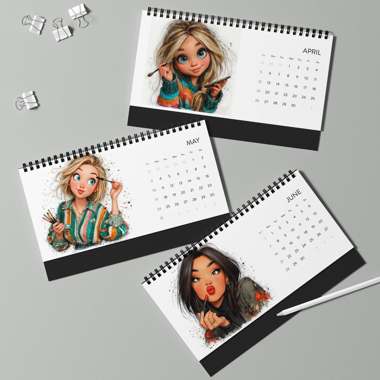 Glam Girl Makeup Artist Beautiful Colors Desktop Calendar 2026 | Portrait Art Monthly Calendar