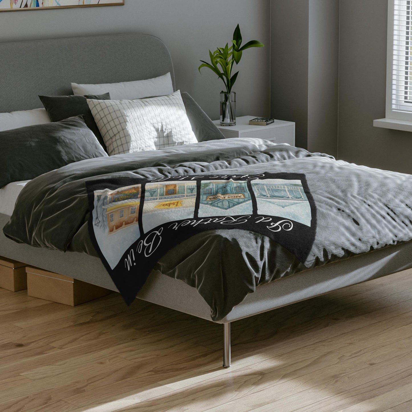 Stars Hollow shop windows Velveteen Microfiber Blanket | Gilmore GIrls Fan Merch Small Town Winter Village