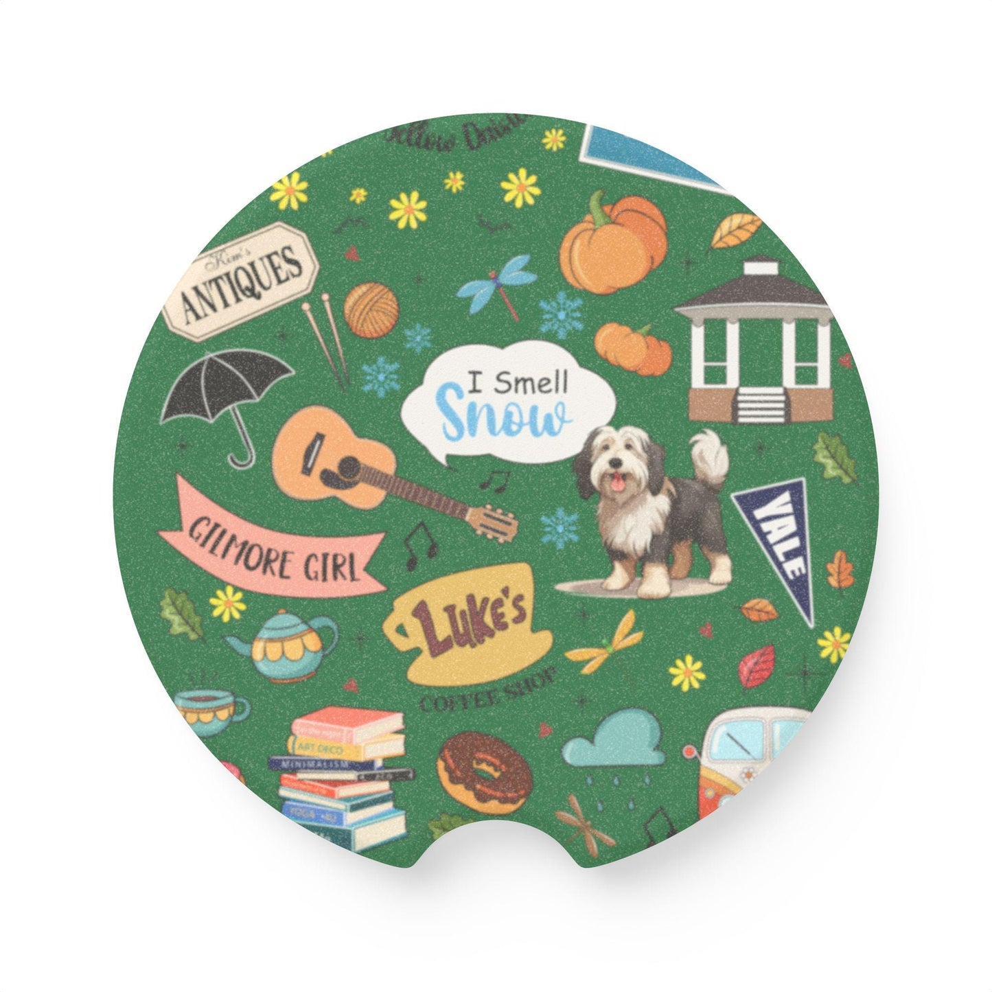 Gillmore Girls Stars Hollow Soapstone Car Coaster, Fun Gift for GG Fans Green or Optional Background Color