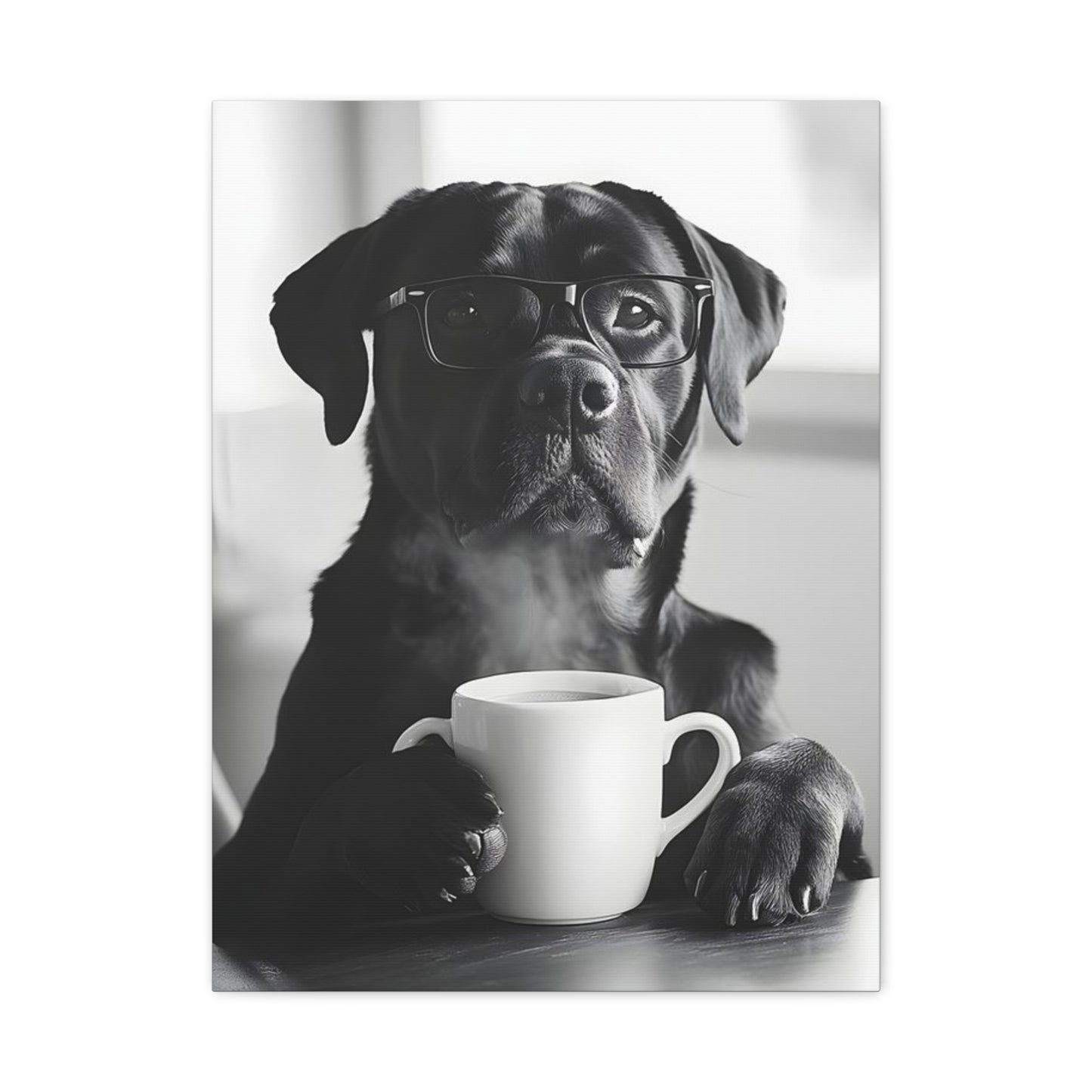 Cute Black Lab with Coffee Mug Canvas
