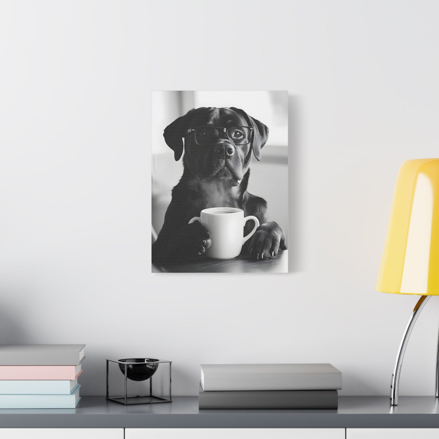 Cute Black Lab with Coffee Mug Canvas