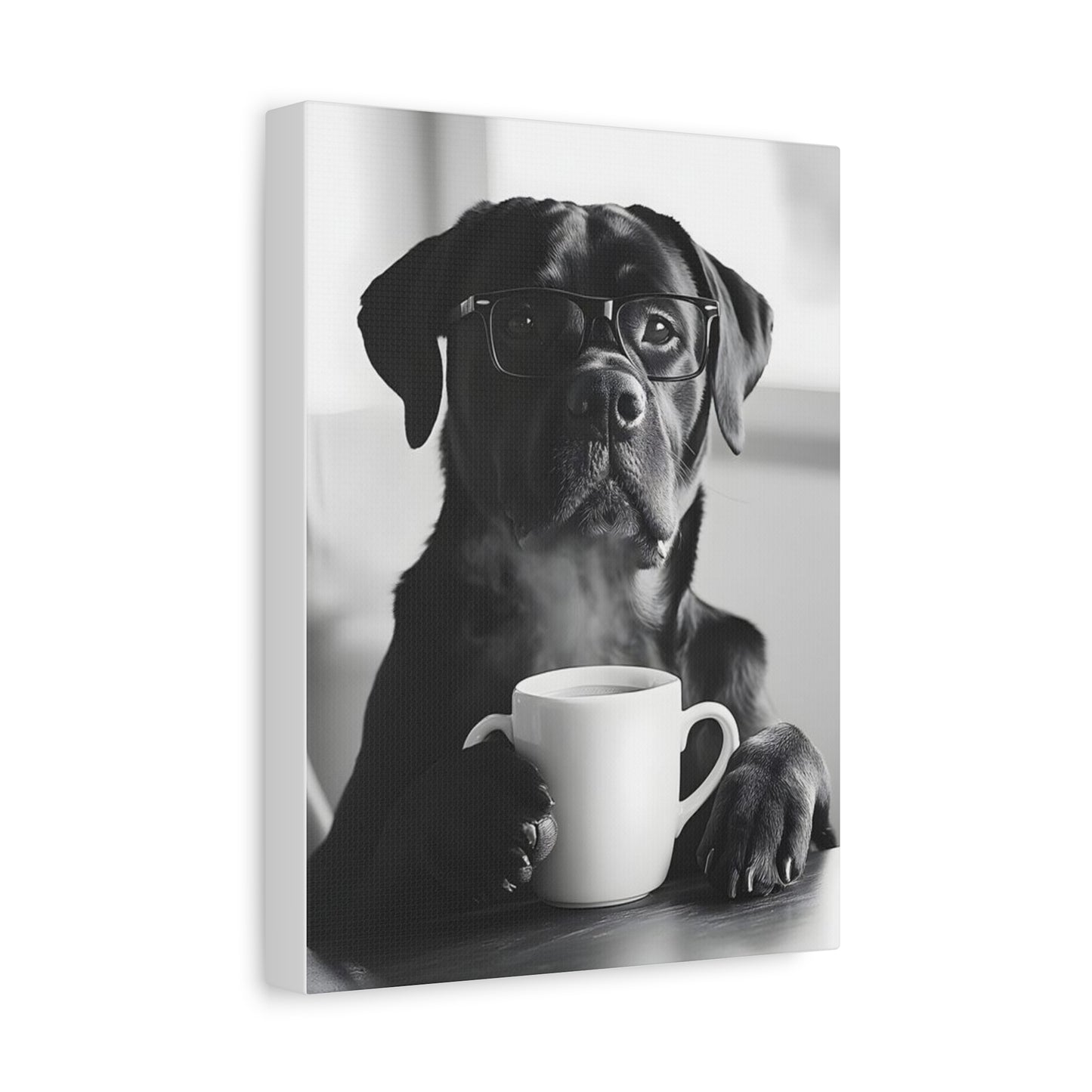 Cute Black Lab with Coffee Mug Canvas