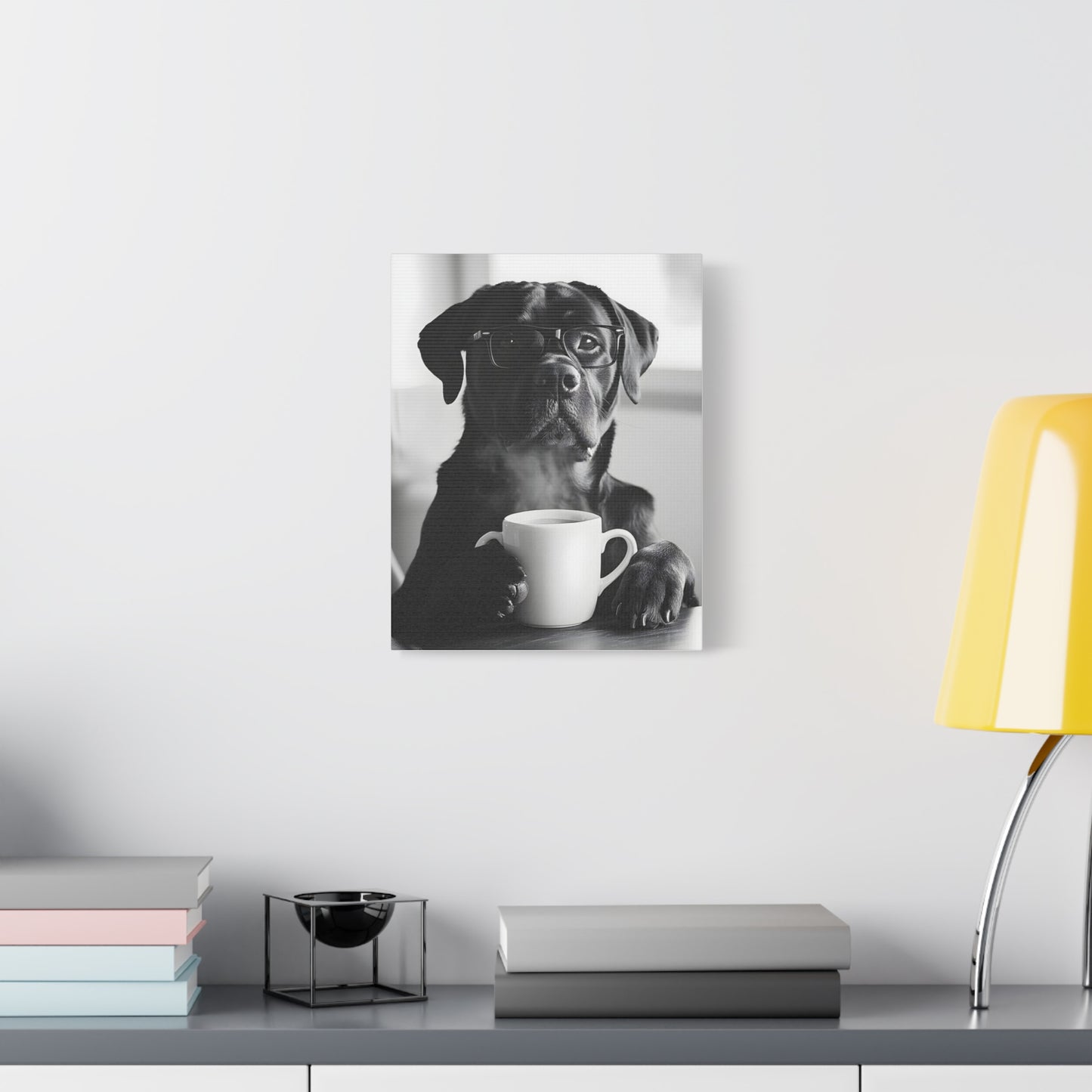 Cute Black Lab with Coffee Mug Canvas