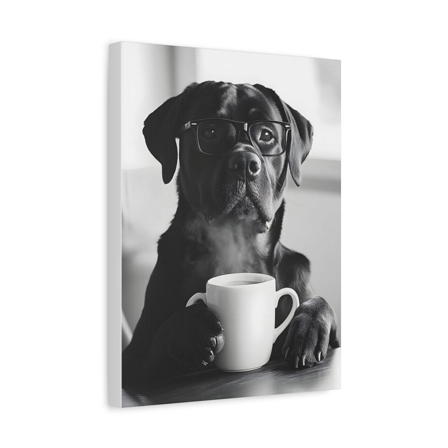 Cute Black Lab with Coffee Mug Canvas