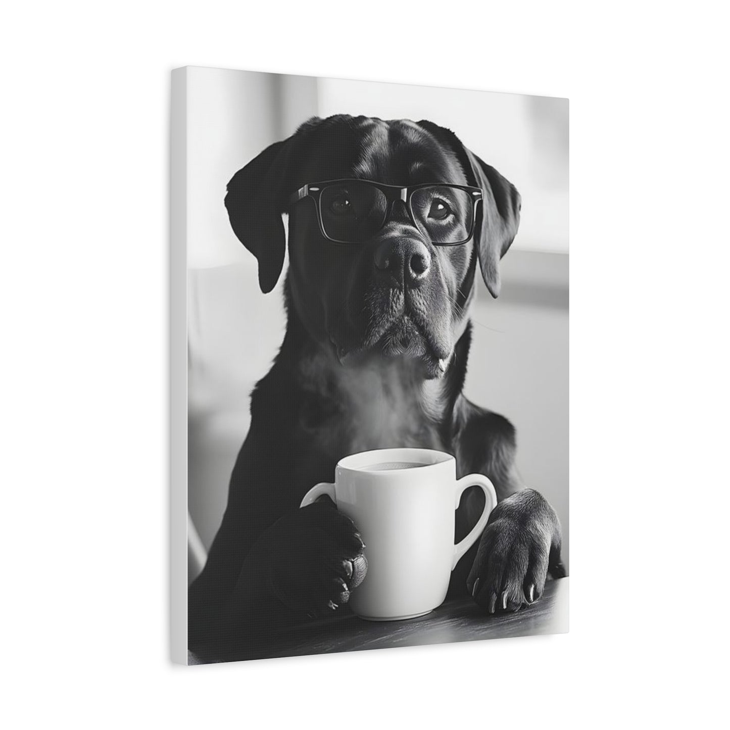Cute Black Lab with Coffee Mug Canvas