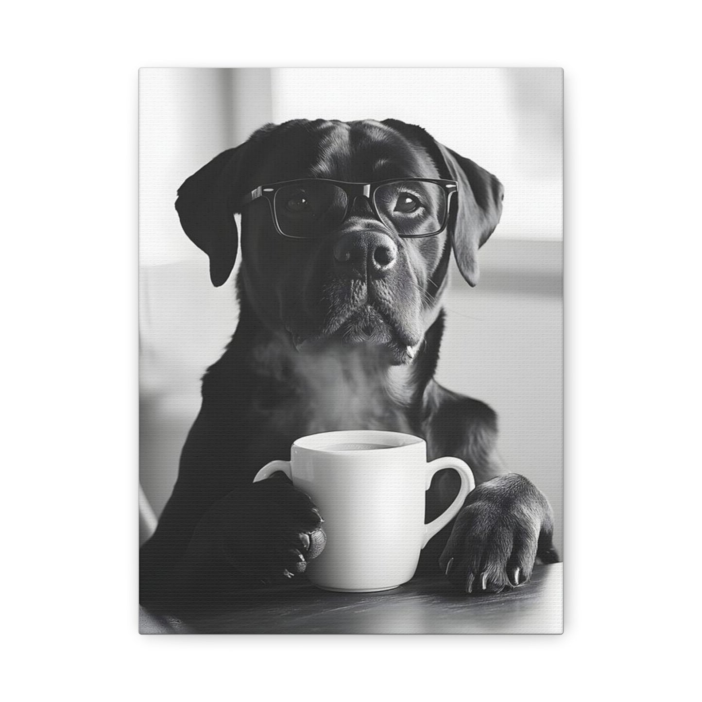 Cute Black Lab with Coffee Mug Canvas