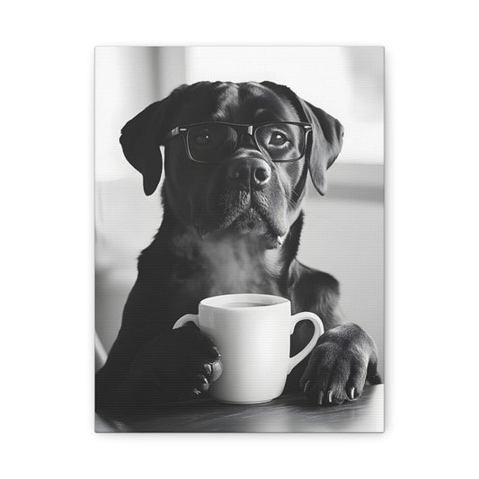 Cute Black Lab with Coffee Mug Canvas