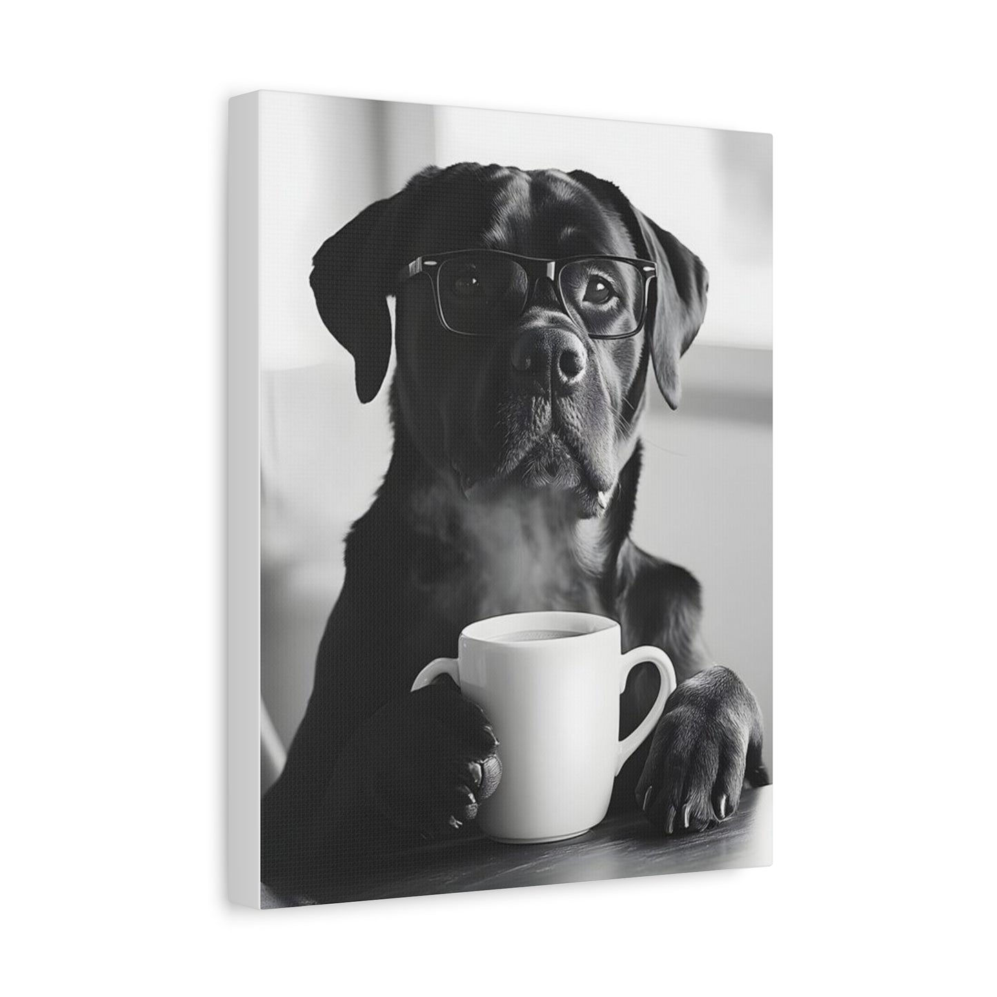 Cute Black Lab with Coffee Mug Canvas