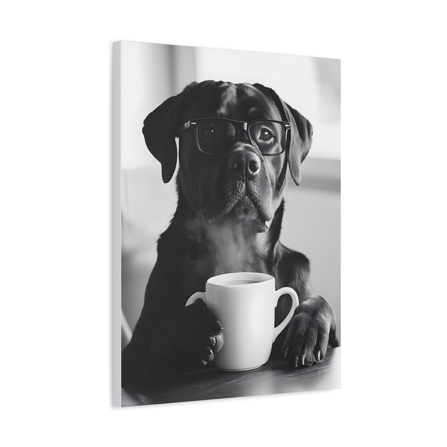 Cute Black Lab with Coffee Mug Canvas