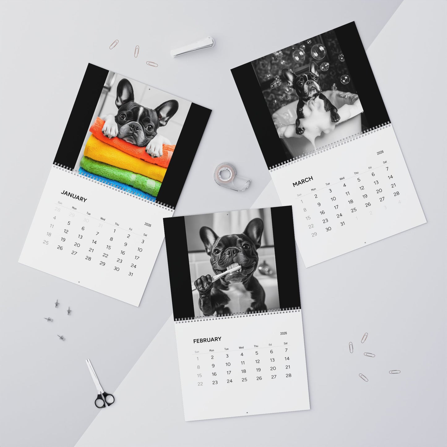 French Bulldog Bathroom Diaries Photo Wall Calendar 2026 | Frenchie Cute Dog Monthly Calendar Merch