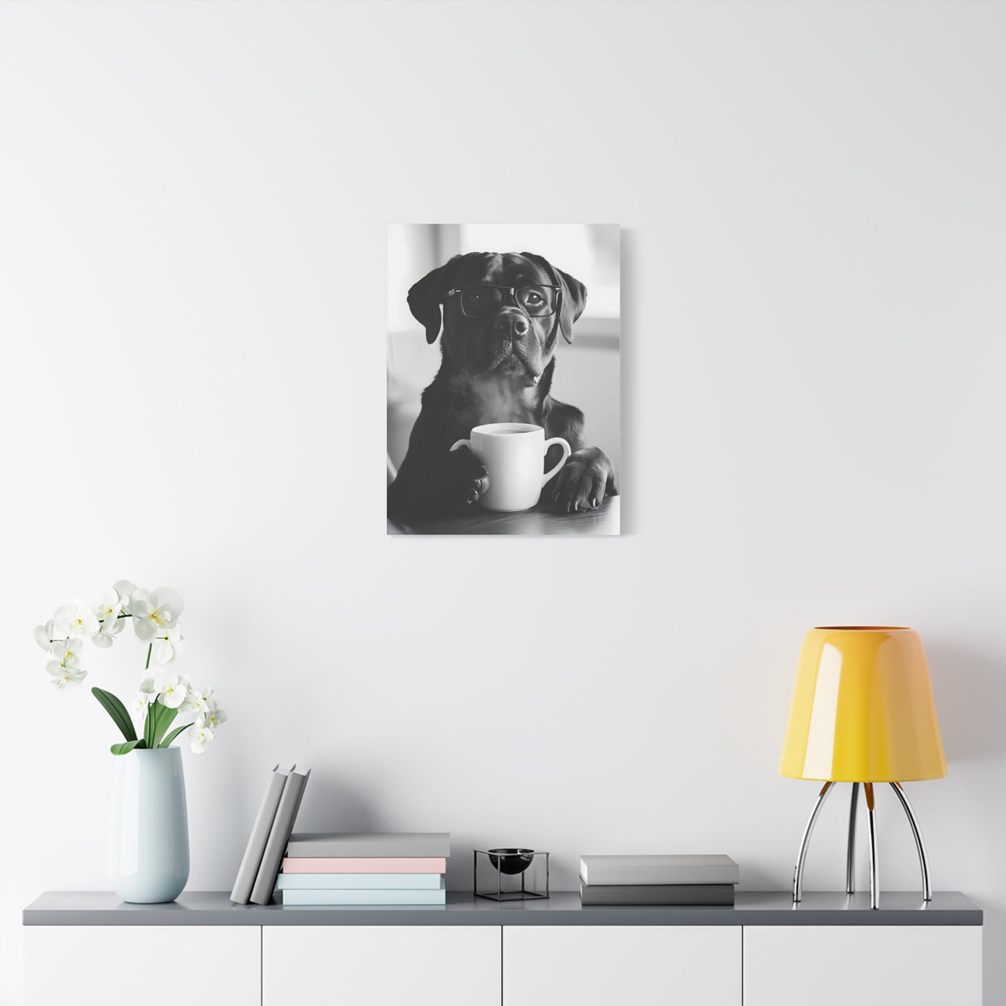 Cute Black Lab with Coffee Mug Canvas