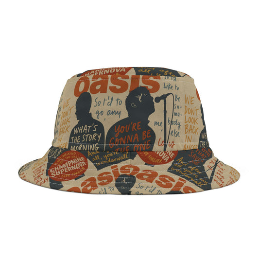 Oasis Tan Live 25 Bucket Hat with Oasis Graphict,Trendy Custom Design
