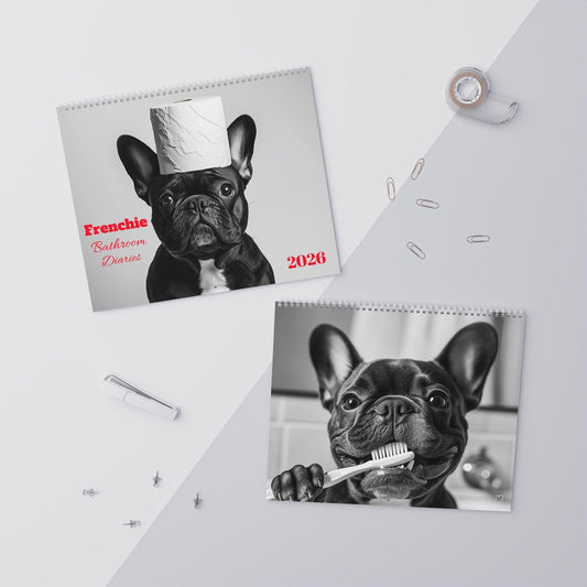 French Bulldog Bathroom Diaries Photo Wall Calendar 2026 | Frenchie Cute Dog Monthly Calendar Merch