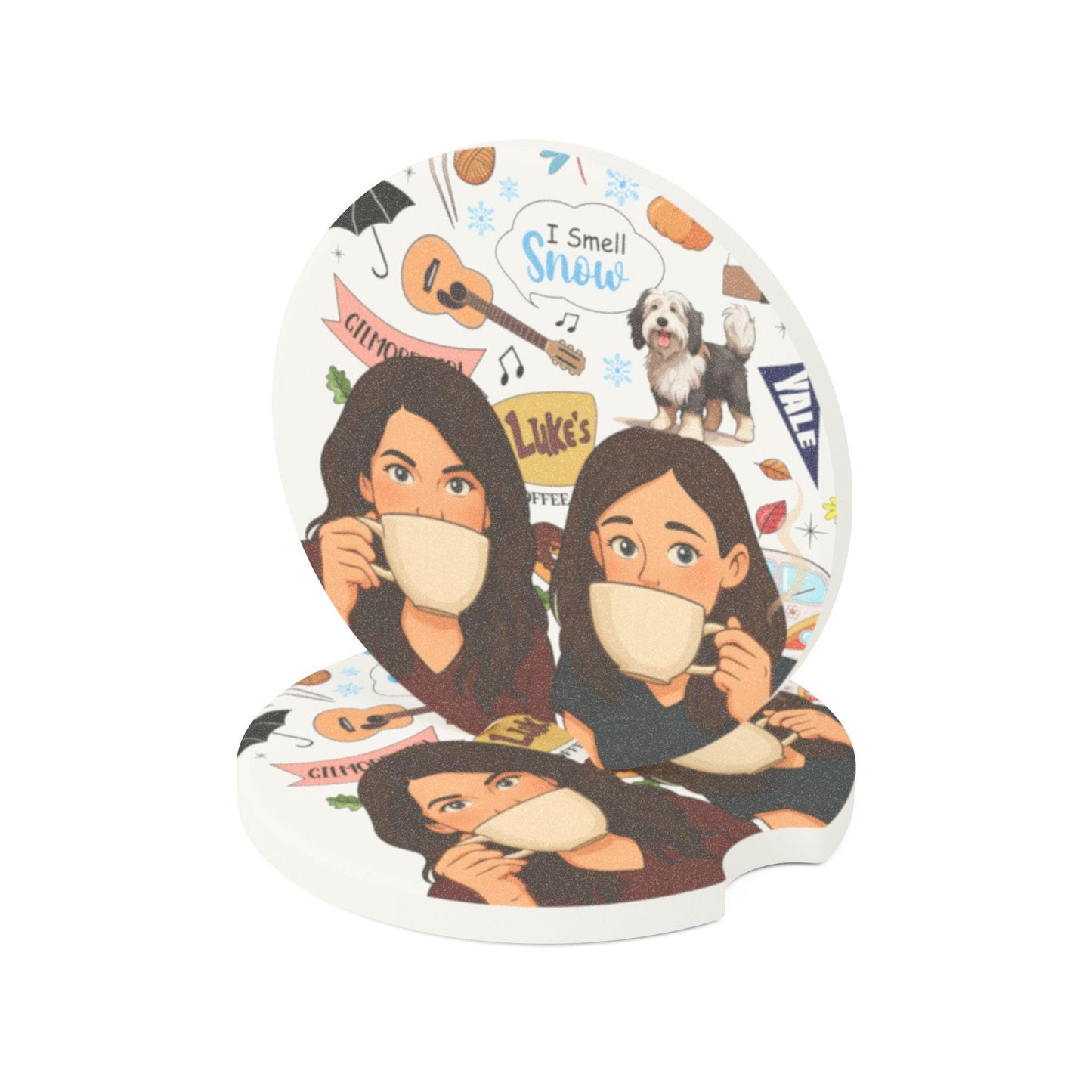 Gilmore Girls Fan Merch Coffee Soapstone Car Coaster | Illustrated Coffee Cup Design