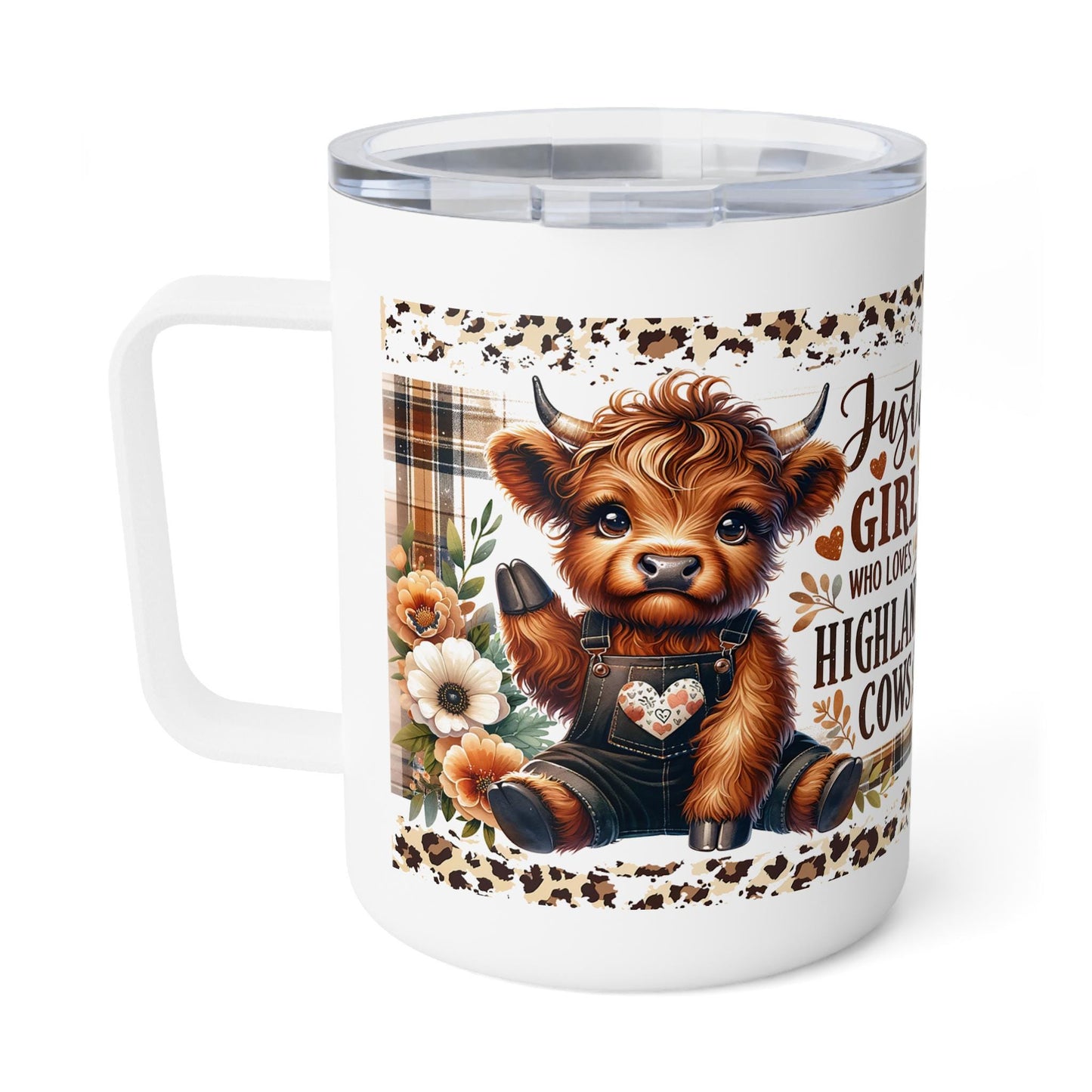 Girl Loves Highland Cows Insulated Coffee Mug, 10oz