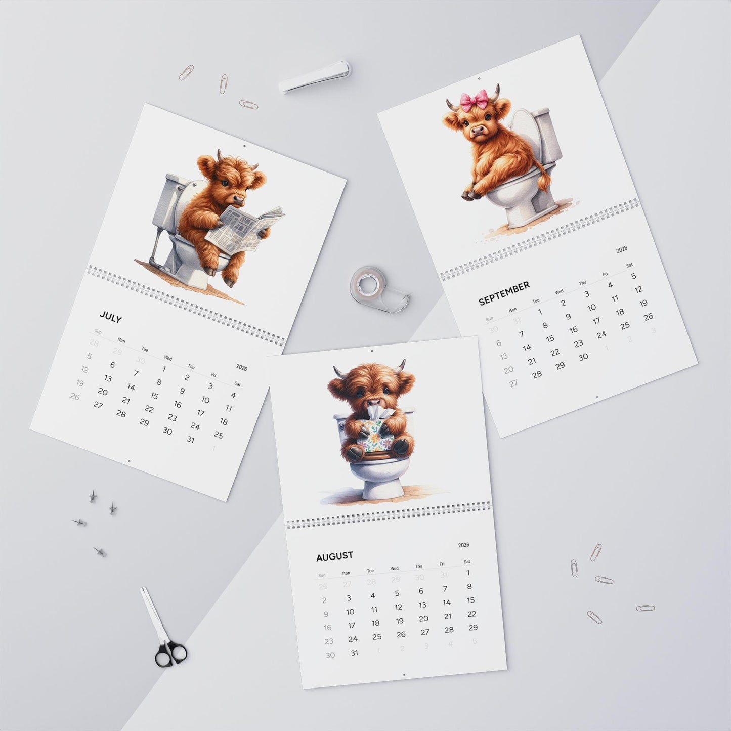 Bathroom Baby Highland Cows Funny Cute Calendar (2026)