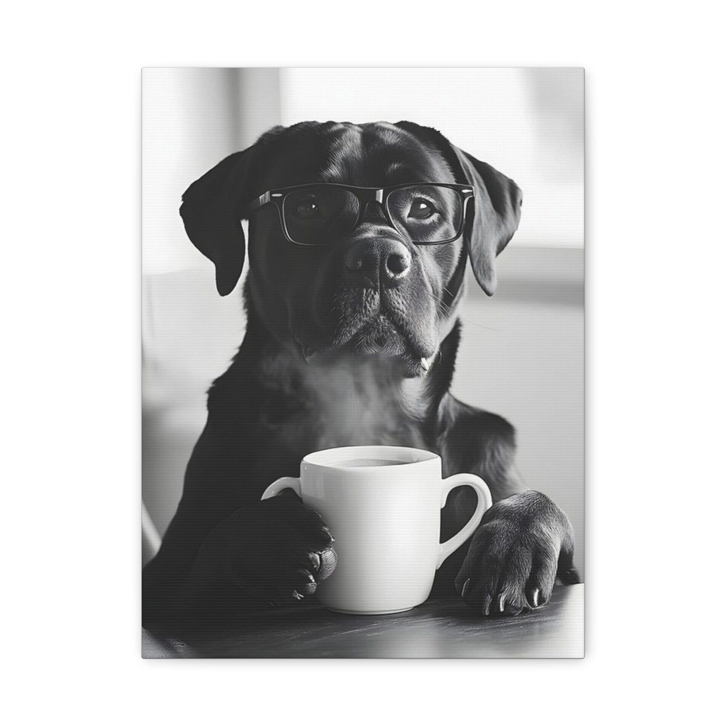 Cute Black Lab with Coffee Mug Canvas