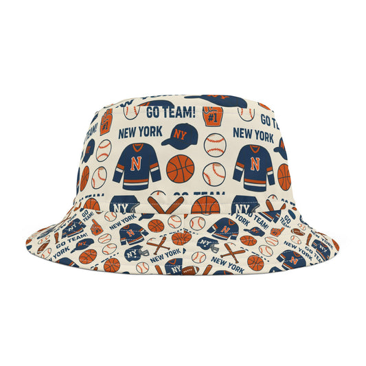New York Sports Bucket Hat, Go Team Hat for Sports Fans, NYC Apple