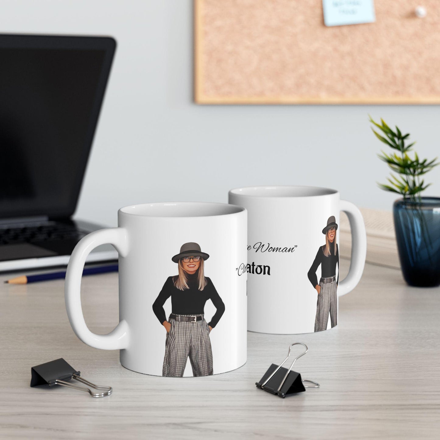 Diane Keaton Style Queen Tribute RIP Stylish Cartoon Ceramic Coffee Mug, Fashion Lovers
