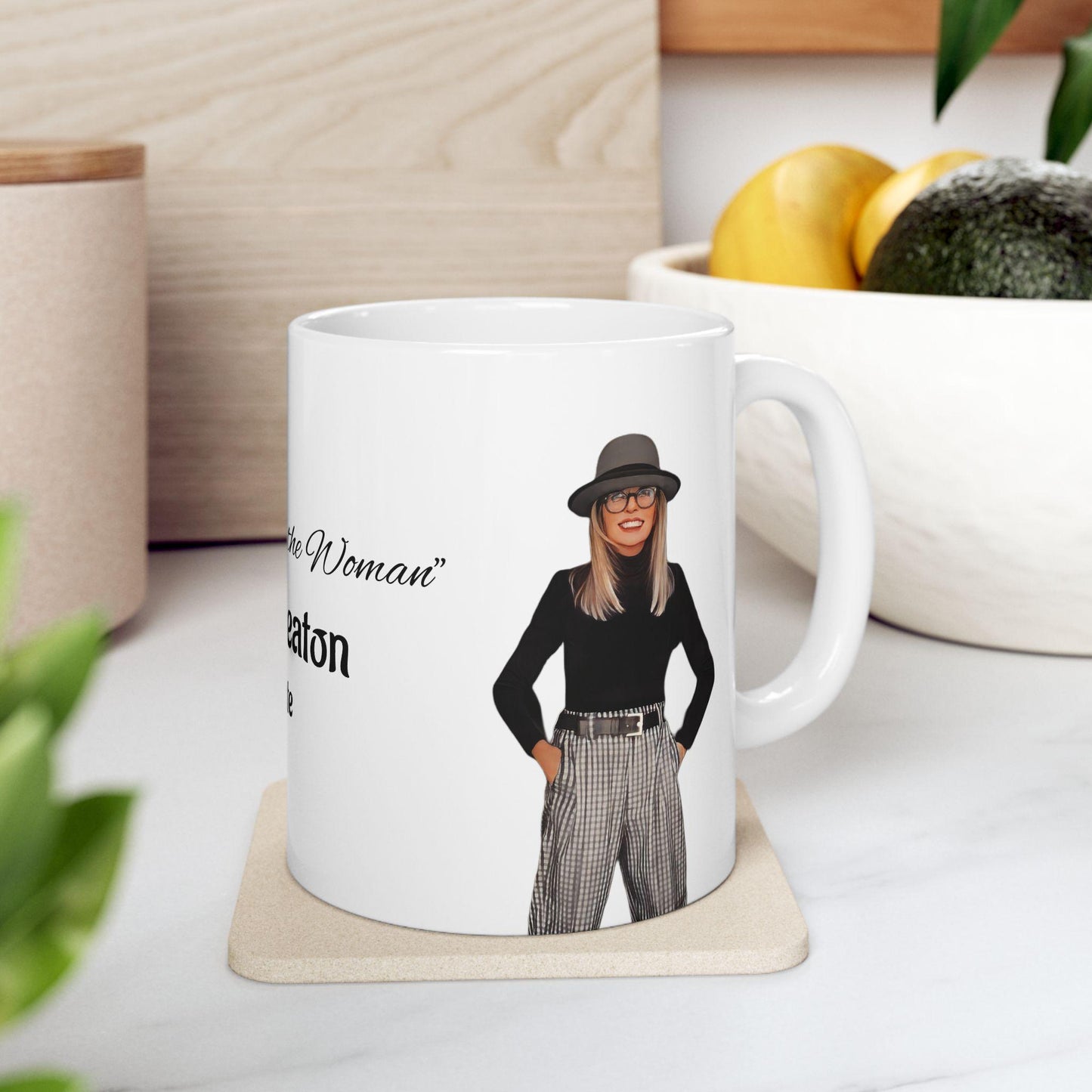 Diane Keaton Style Queen Tribute RIP Stylish Cartoon Ceramic Coffee Mug, Fashion Lovers