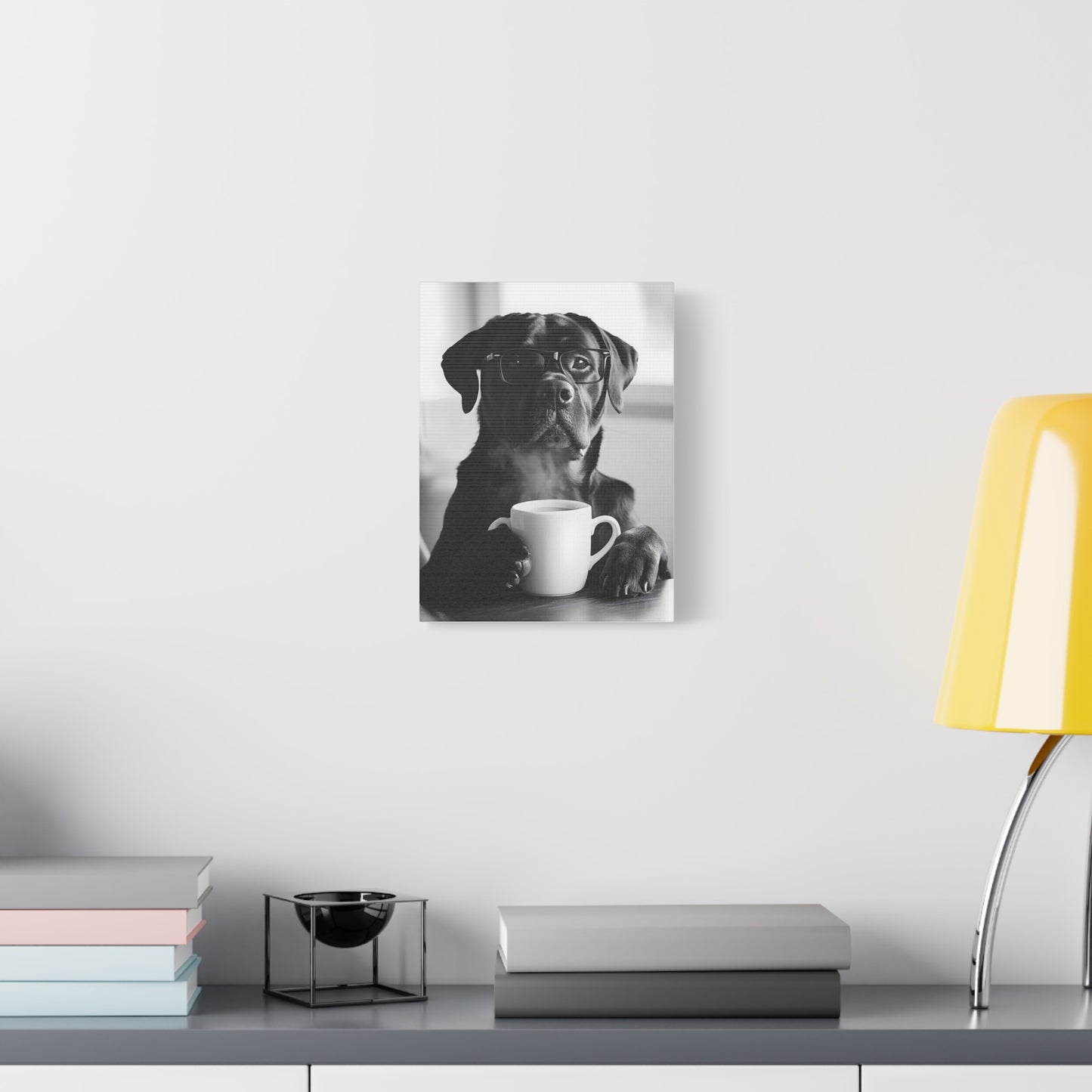 Cute Black Lab with Coffee Mug Canvas