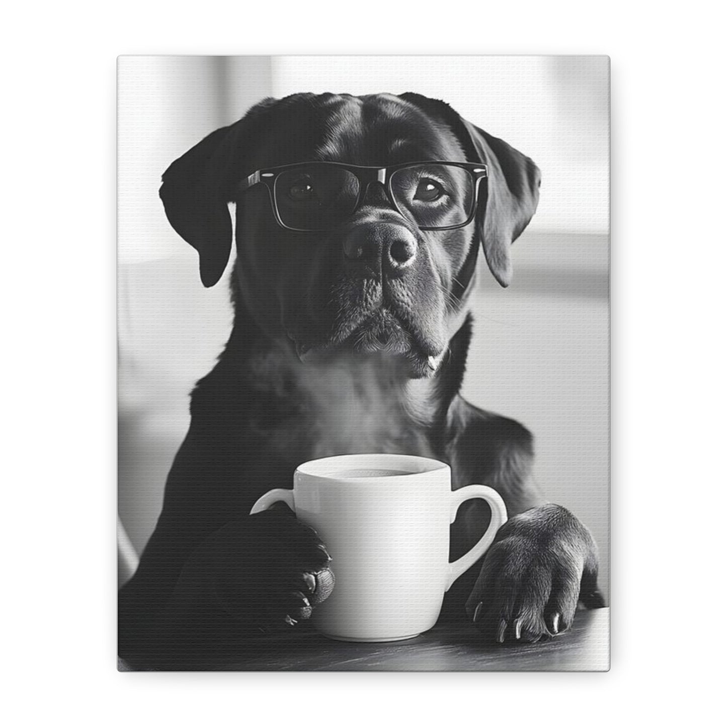 Cute Black Lab with Coffee Mug Canvas