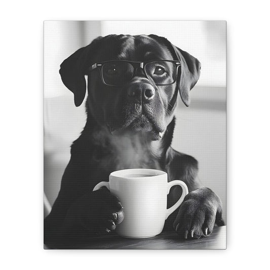 Cute Black Lab with Coffee Mug Canvas