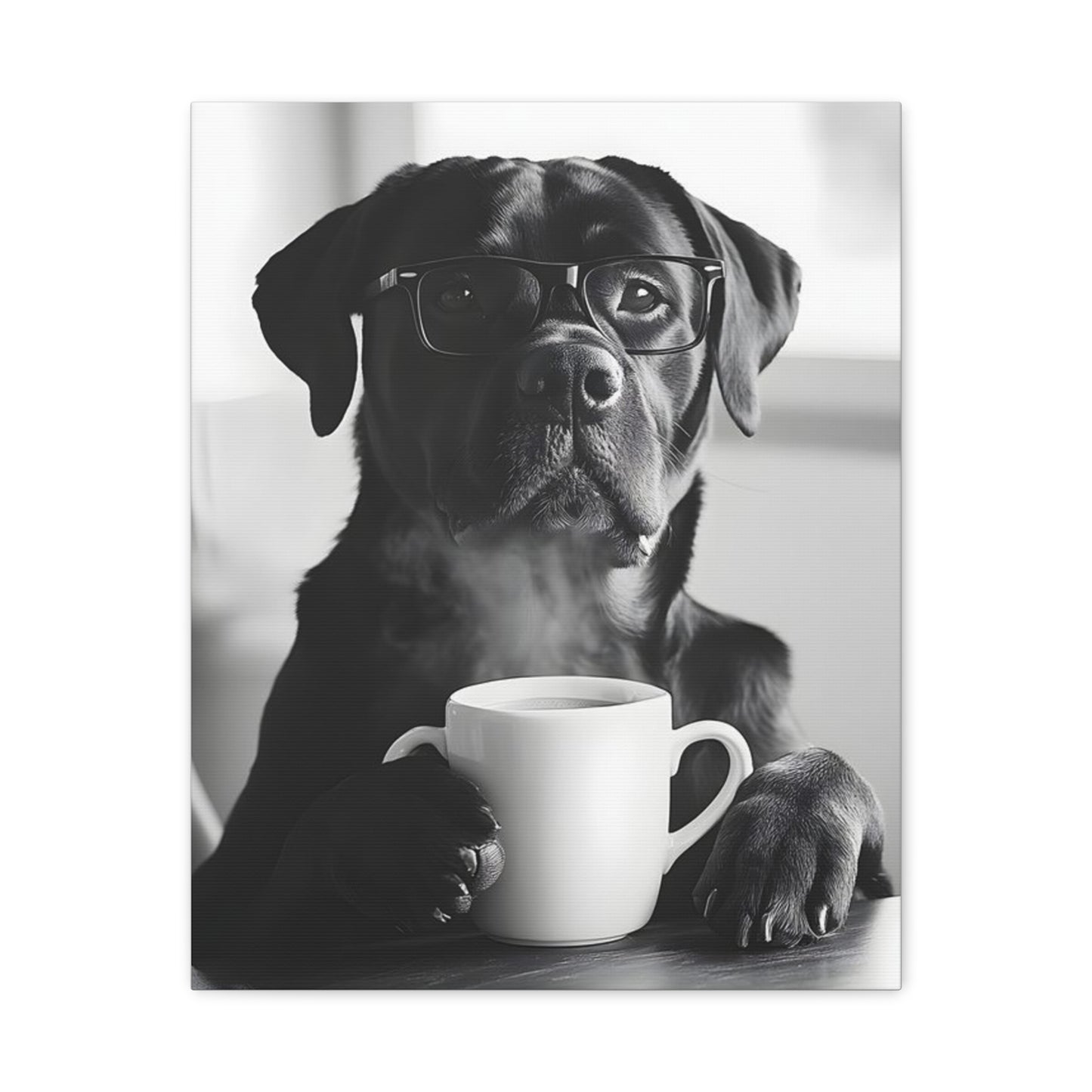 Cute Black Lab with Coffee Mug Canvas