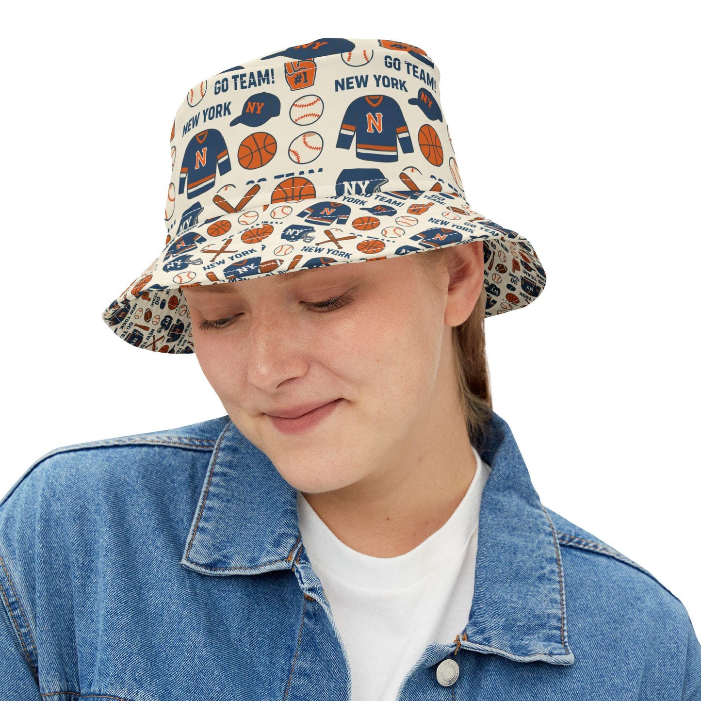 New York Sports Bucket Hat, Go Team Hat for Sports Fans, NYC Apple
