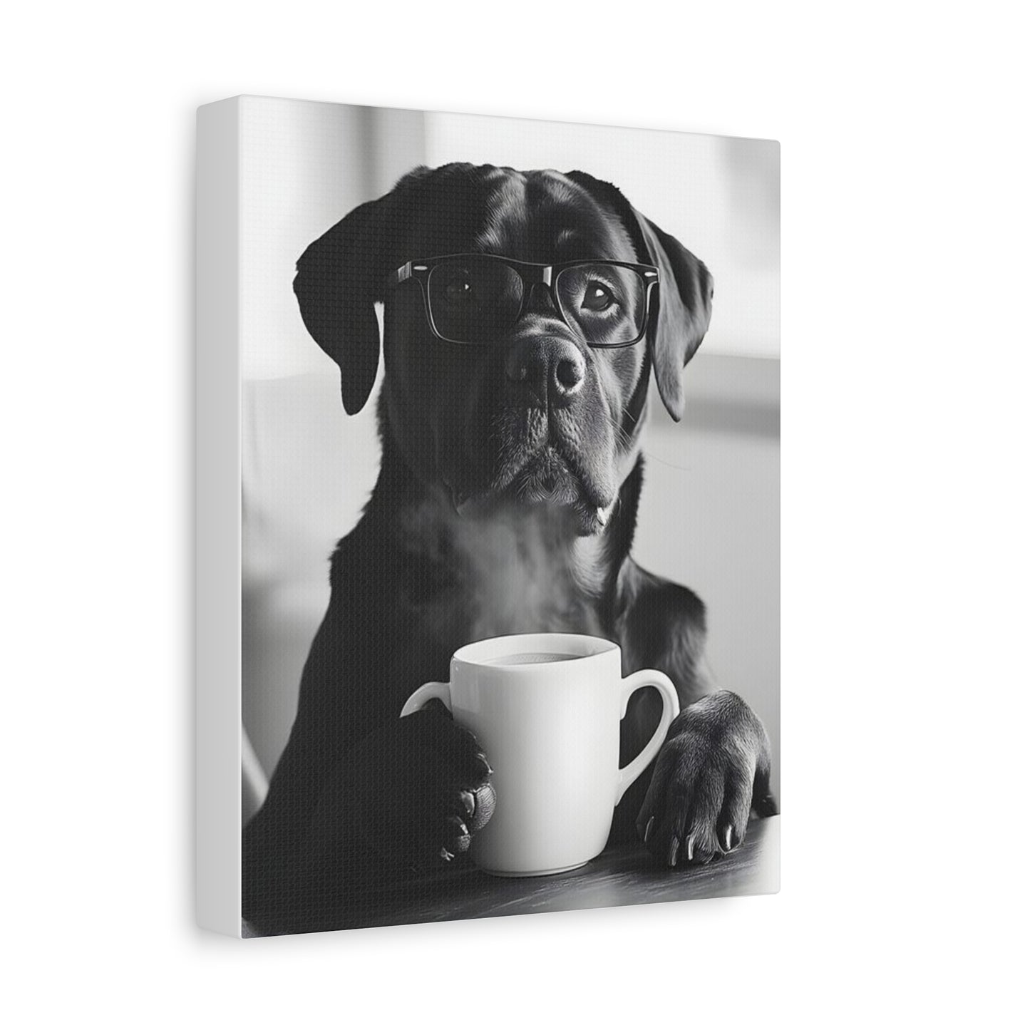 Cute Black Lab with Coffee Mug Canvas