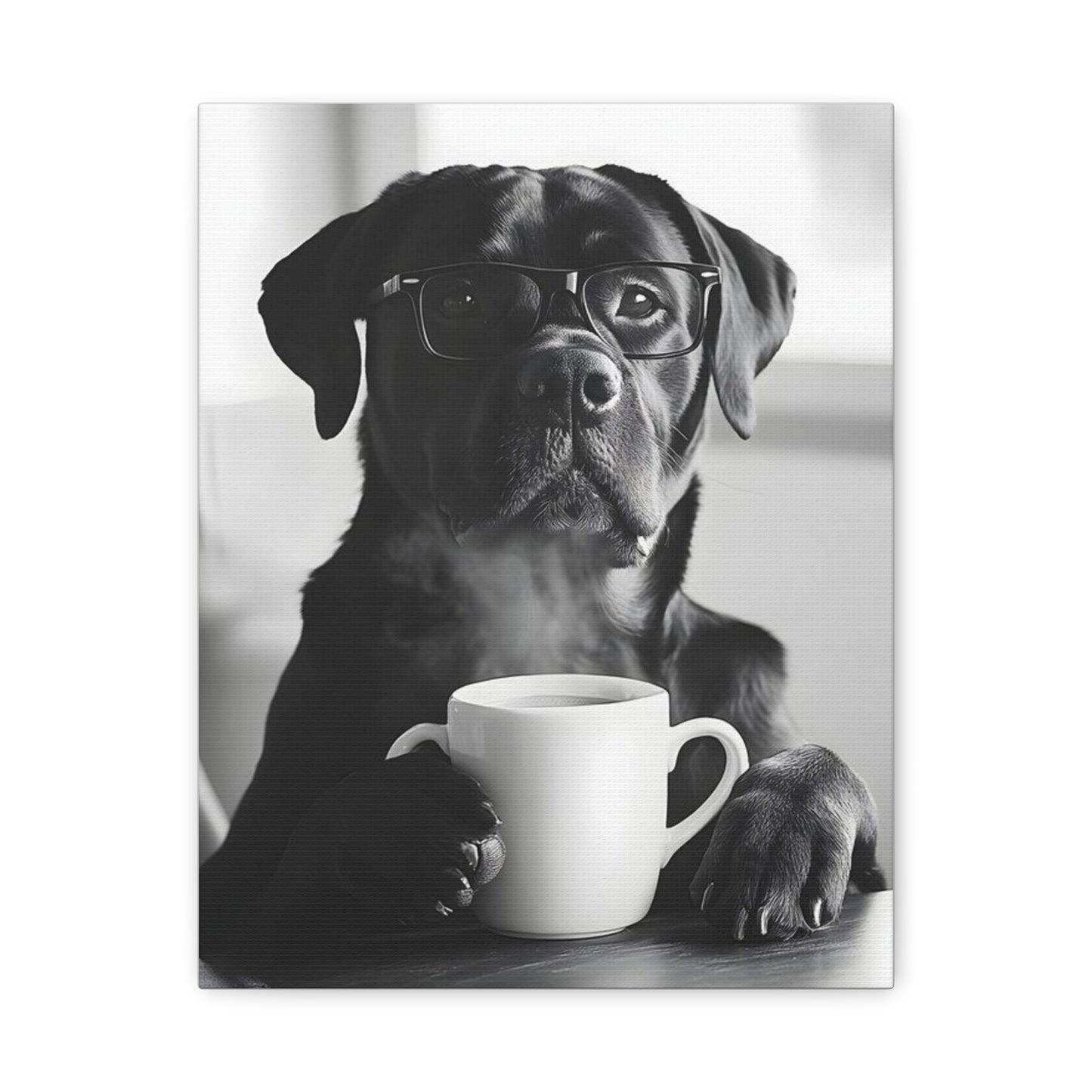 Cute Black Lab with Coffee Mug Canvas
