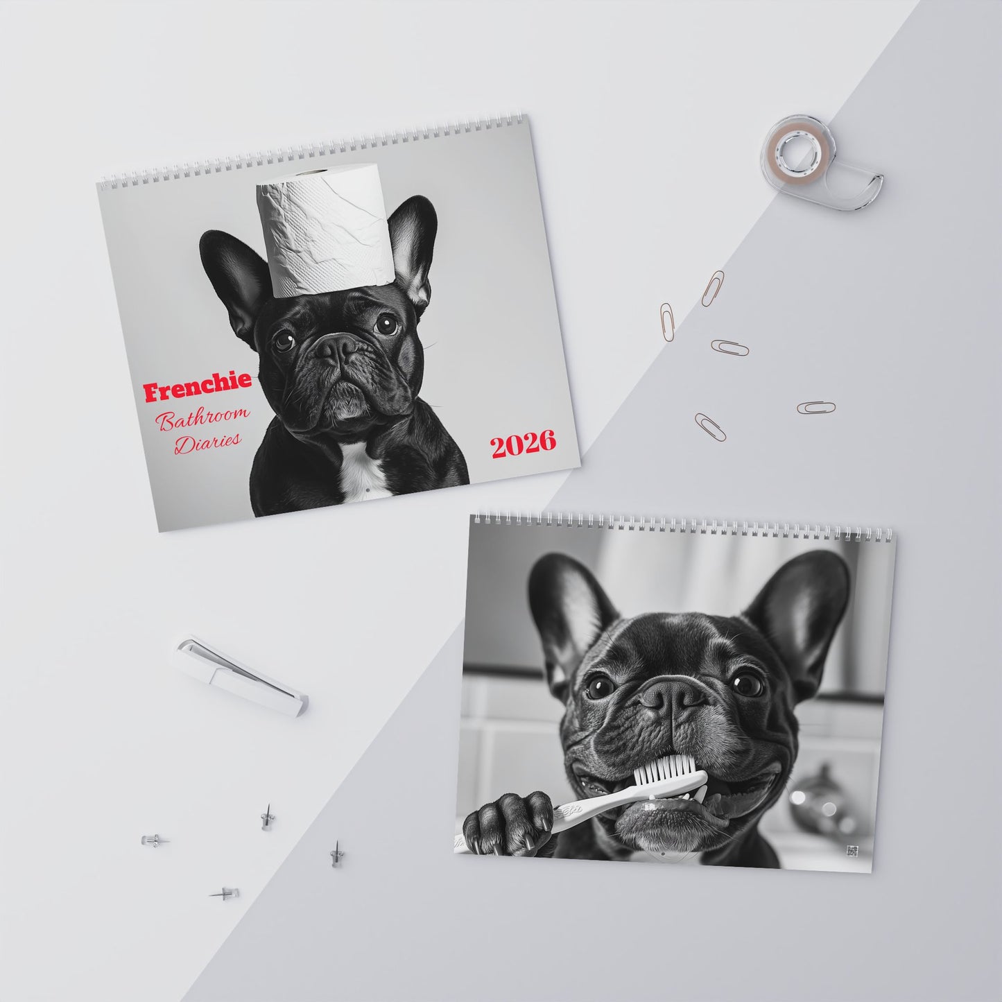 French Bulldog Bathroom Diaries Photo Wall Calendar 2026 | Frenchie Cute Dog Monthly Calendar Merch