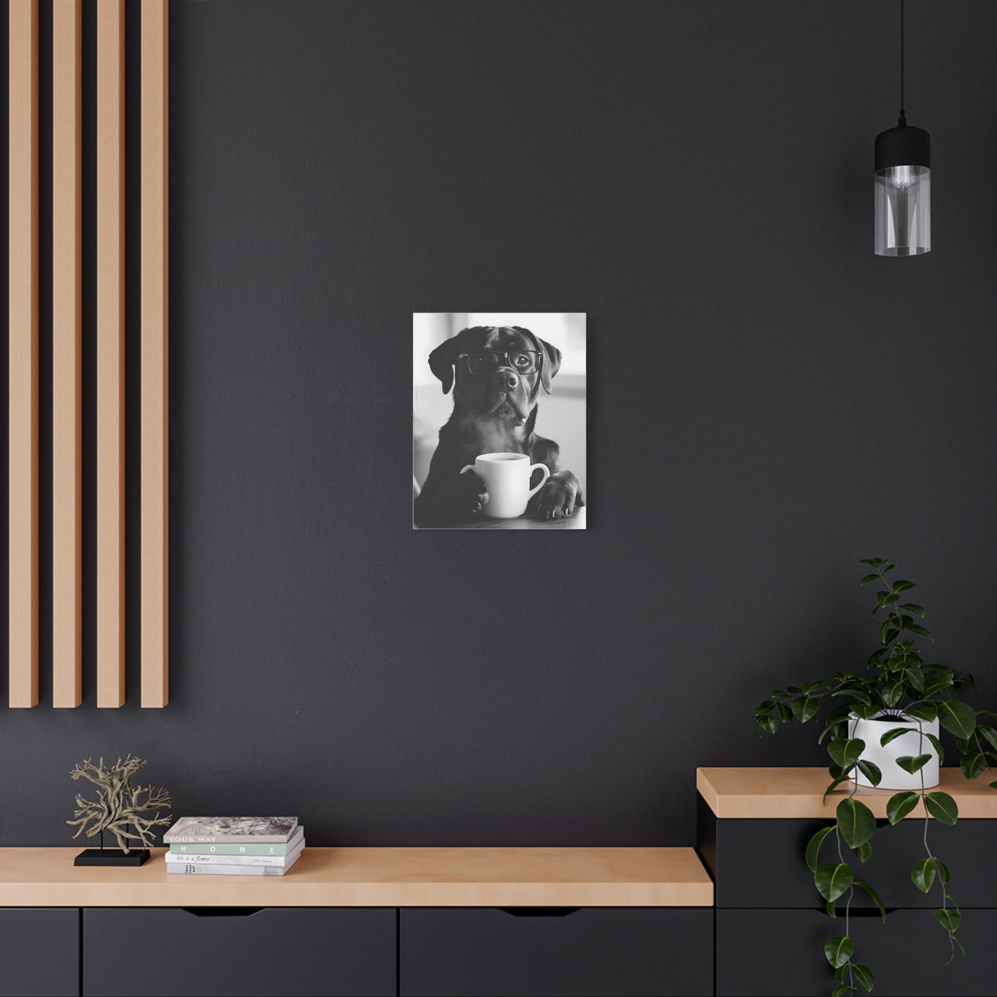 Cute Black Lab with Coffee Mug Canvas