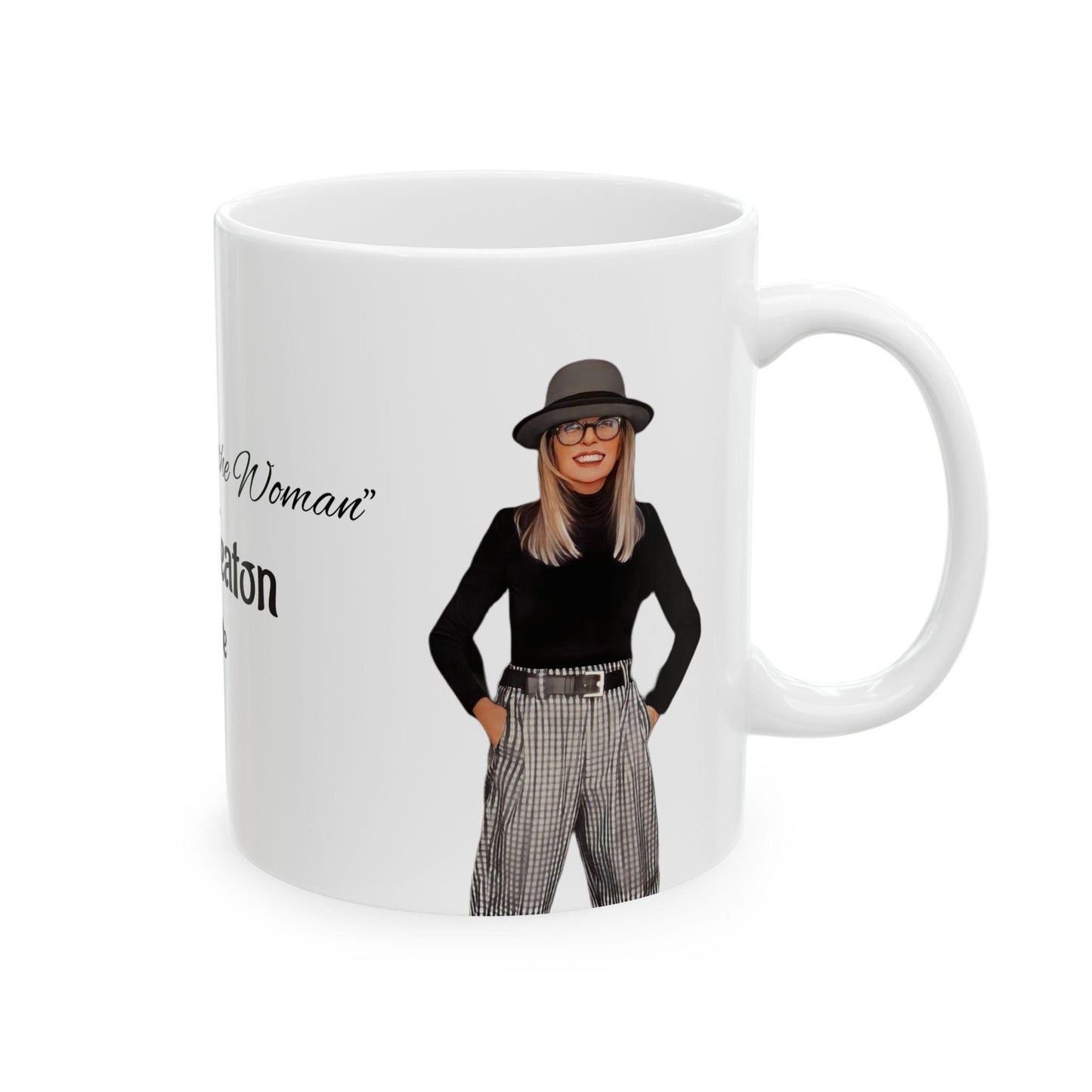 Diane Keaton Style Queen Tribute RIP Stylish Cartoon Ceramic Coffee Mug, Fashion Lovers