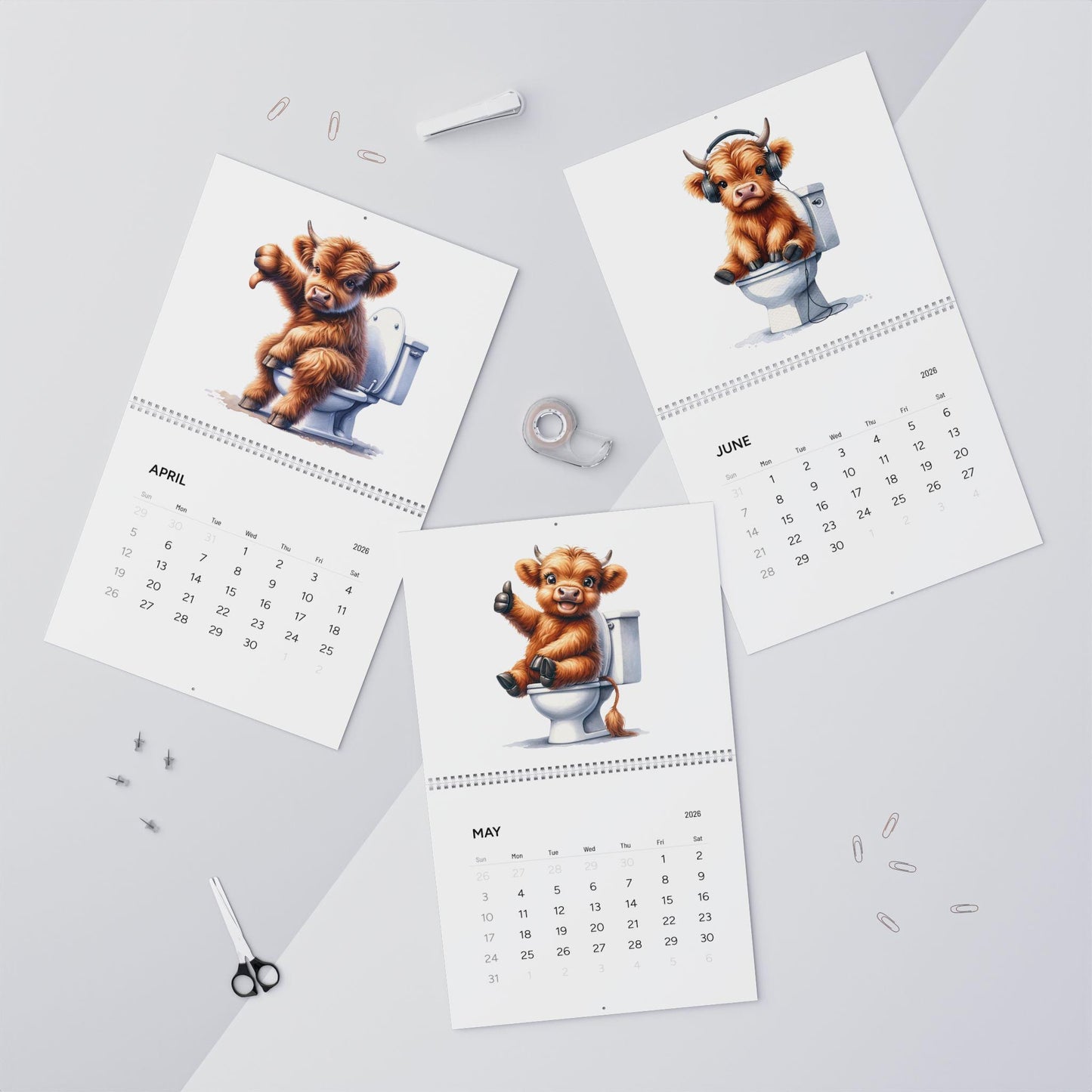 Bathroom Baby Highland Cows Funny Cute Calendar (2026)