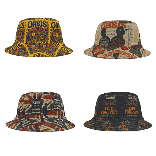 Oasis 2025 Bucket Hats - Retro Music Hat/Custom Designs  White Stitching