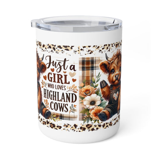 Girl Loves Highland Cows Insulated Coffee Mug, 10oz