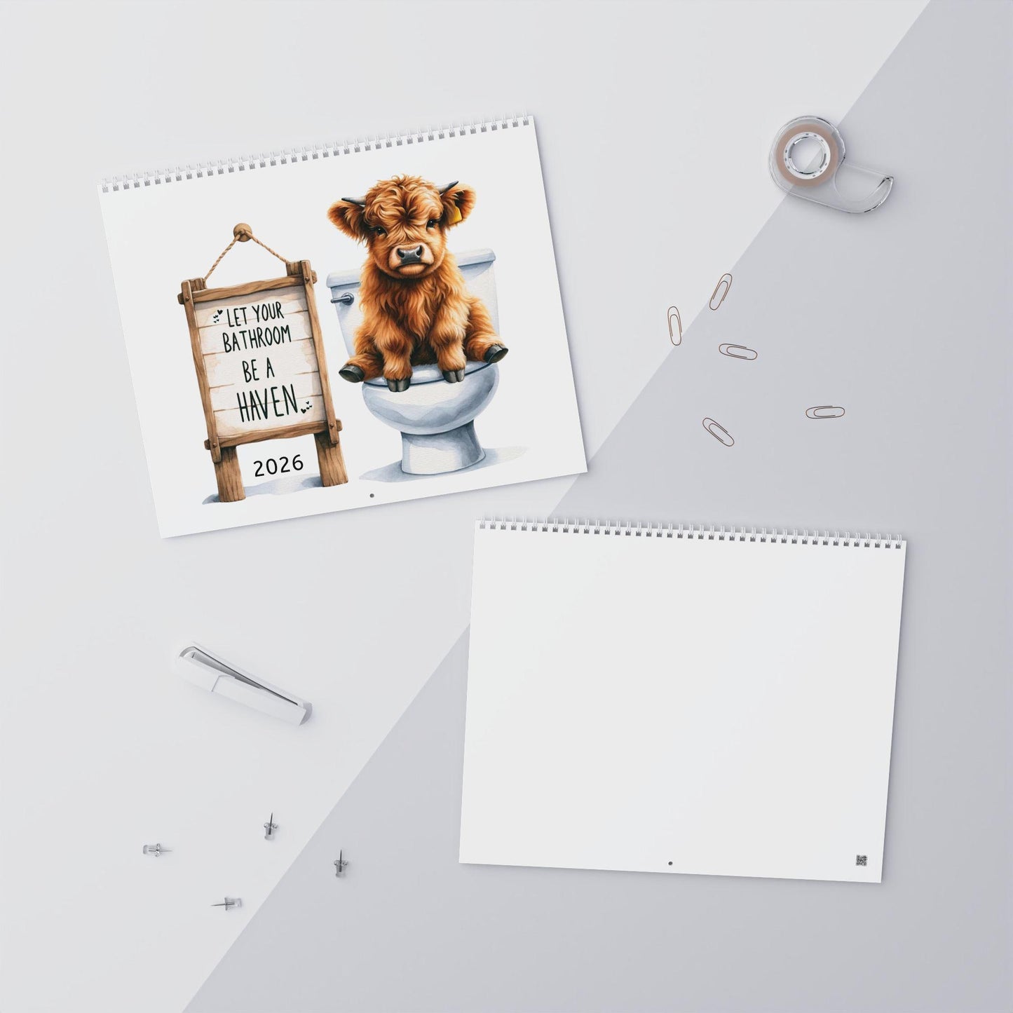 Bathroom Baby Highland Cows Funny Cute Calendar (2026)