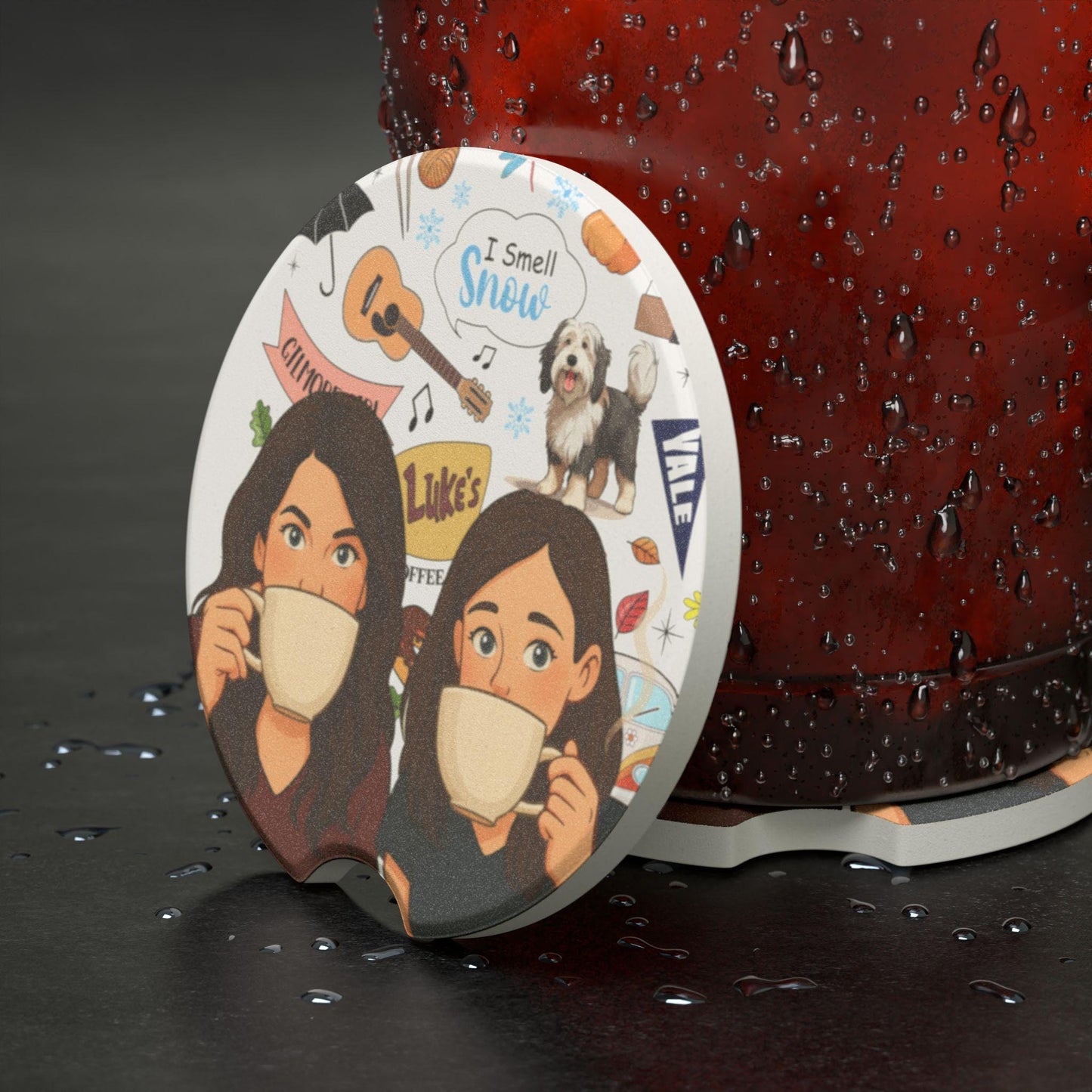 Gilmore Girls Fan Merch Coffee Soapstone Car Coaster | Illustrated Coffee Cup Design