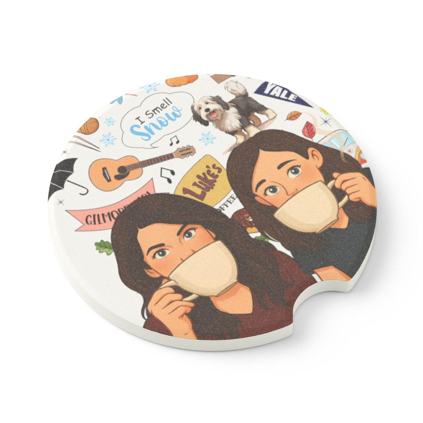 Gilmore Girls Fan Merch Coffee Soapstone Car Coaster | Illustrated Coffee Cup Design