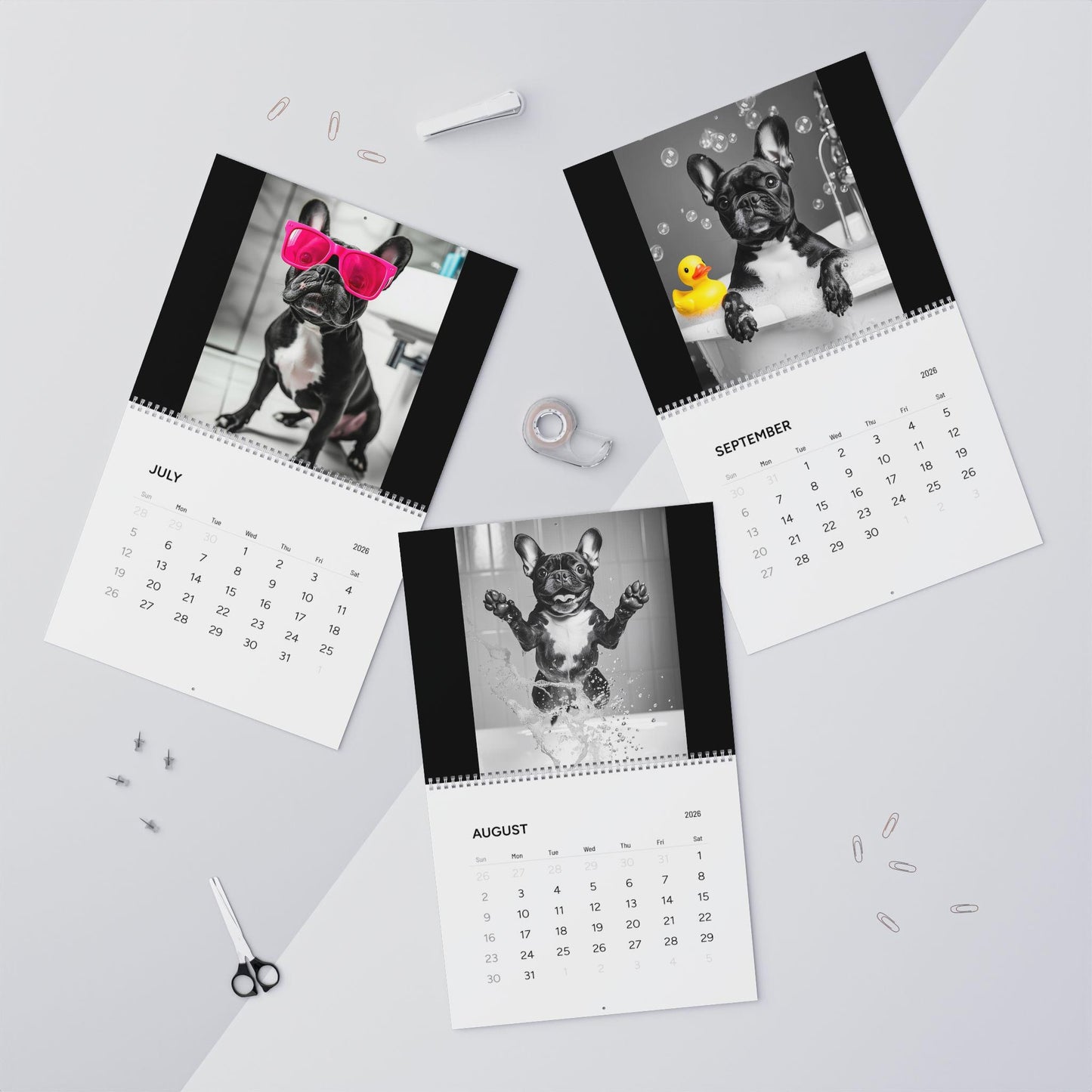 French Bulldog Bathroom Diaries Photo Wall Calendar 2026 | Frenchie Cute Dog Monthly Calendar Merch