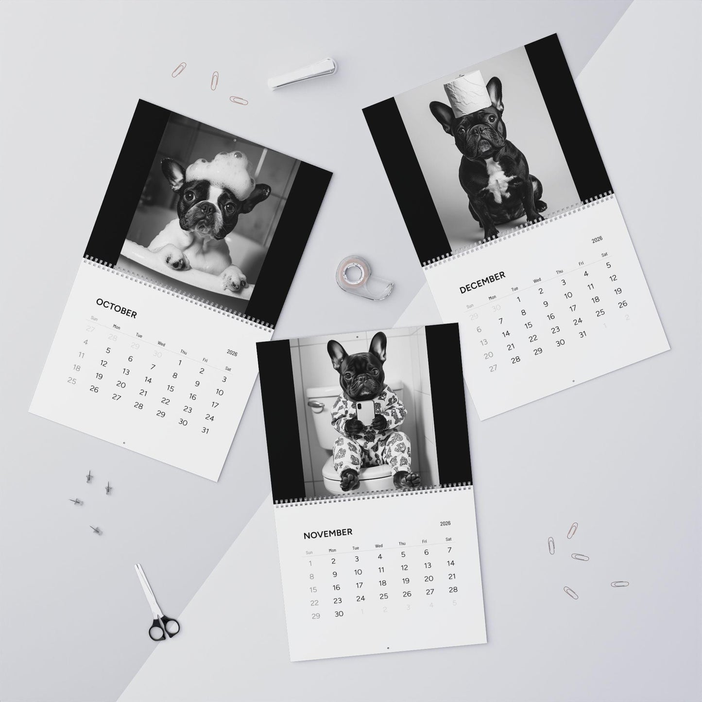 French Bulldog Bathroom Diaries Photo Wall Calendar 2026 | Frenchie Cute Dog Monthly Calendar Merch