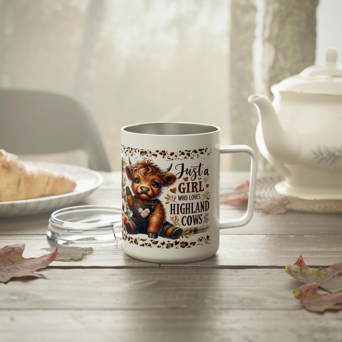 Girl Loves Highland Cows Insulated Coffee Mug, 10oz