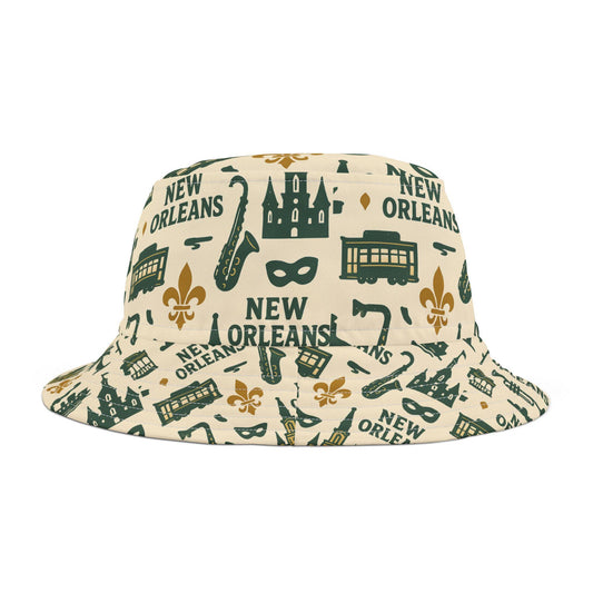 New Orleans Themed Bucket Hat, Fun Vintage Souvenir Hat, Mardi Gras Outfit Accessory, Unique Gift for Festival Lovers