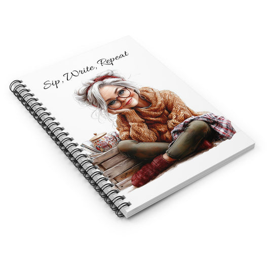 Bookish Granny Spiral Notebook, Cozy Illustrated Journal