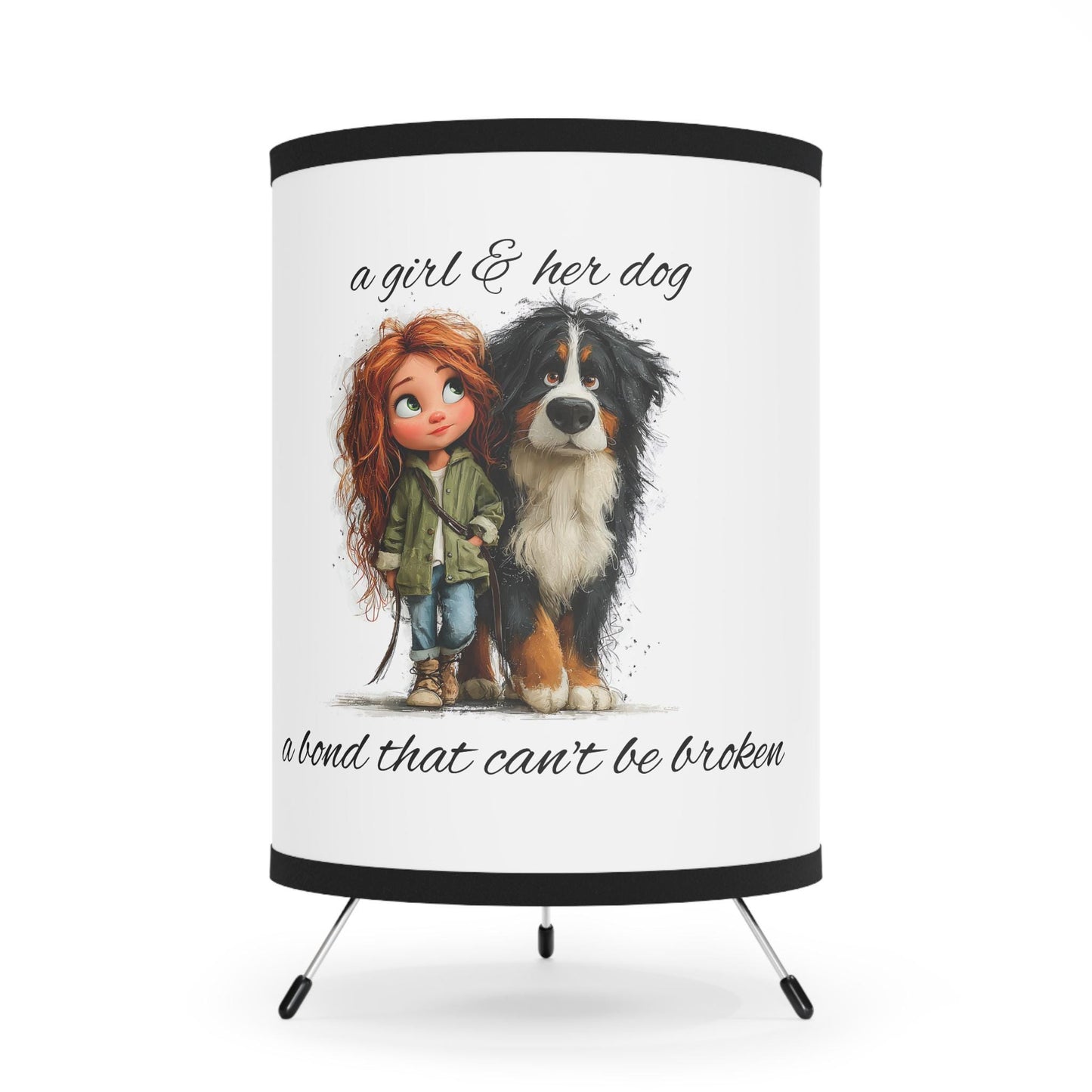 a girl & her dog illustration Tripod Lamp | printed shade, US/CA plug/10 design choices